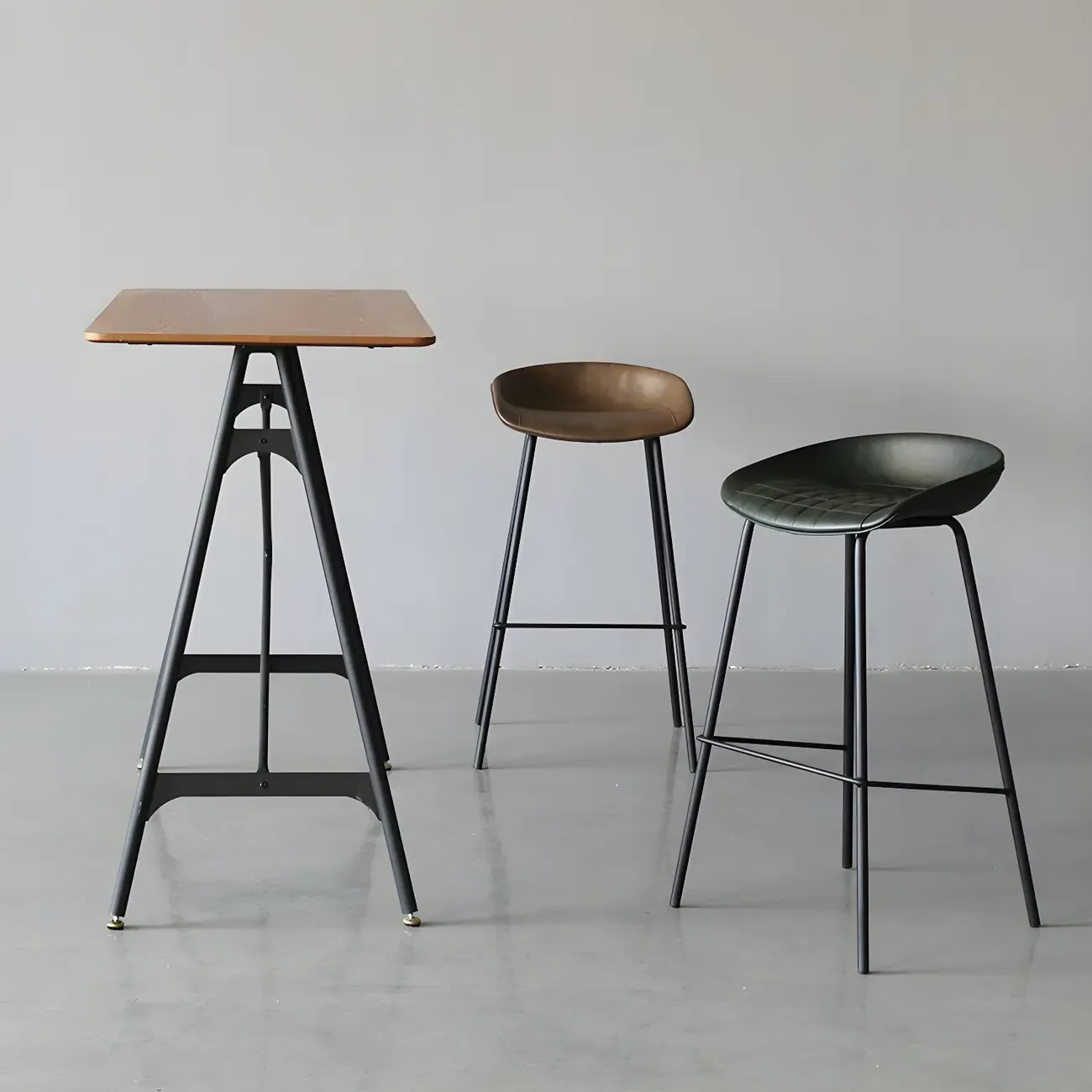 Industrial Lightweight Black Wood Wood-Tone Metal Bar Tables Image - 1