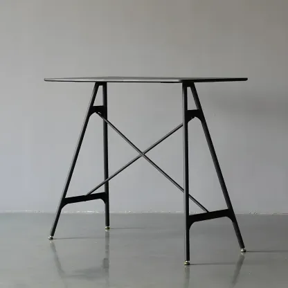 Industrial Lightweight Black Wood Wood-Tone Metal Bar Tables Image - 2