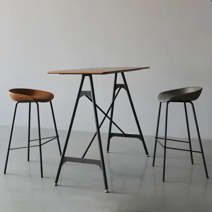 Industrial Lightweight Black Wood Wood-Tone Metal Bar Tables Image - 6