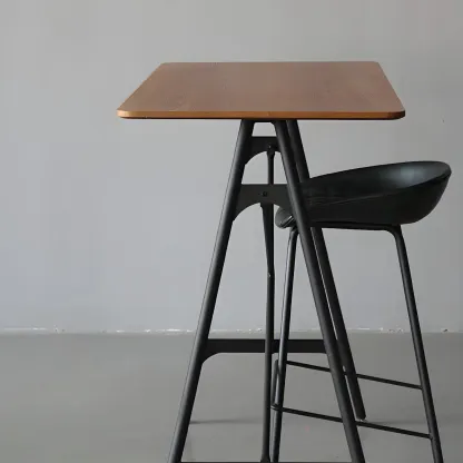 Industrial Lightweight Black Wood Wood-Tone Metal Bar Tables Image - 8