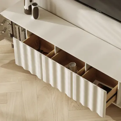 Elegant White Wooden TV Stand with Metal Legs for Living Room Image - 7