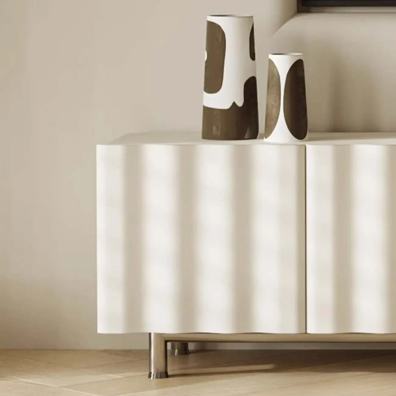 Elegant White Wooden TV Stand with Metal Legs for Living Room Image - 8