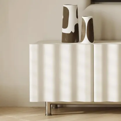 Elegant White Wooden TV Stand with Metal Legs for Living Room Image - 8