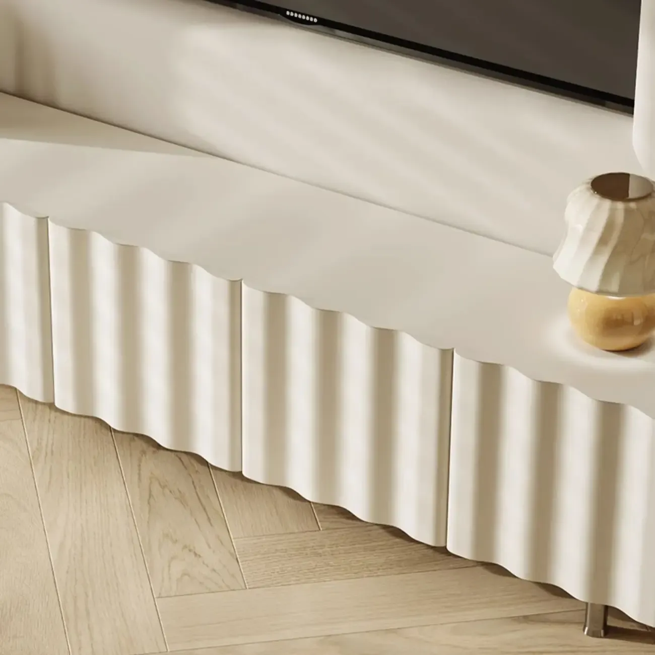 Elegant White Wooden TV Stand with Metal Legs for Living Room Image - 9