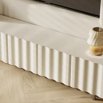 Elegant White Wooden TV Stand with Metal Legs for Living Room Image - 9