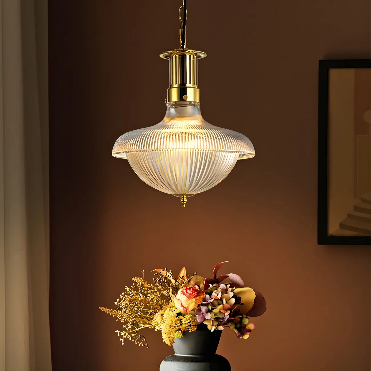 Schoolhouse Glass Gold Chandelier Pendant Light Adjustable Image - 8 | homeyfad