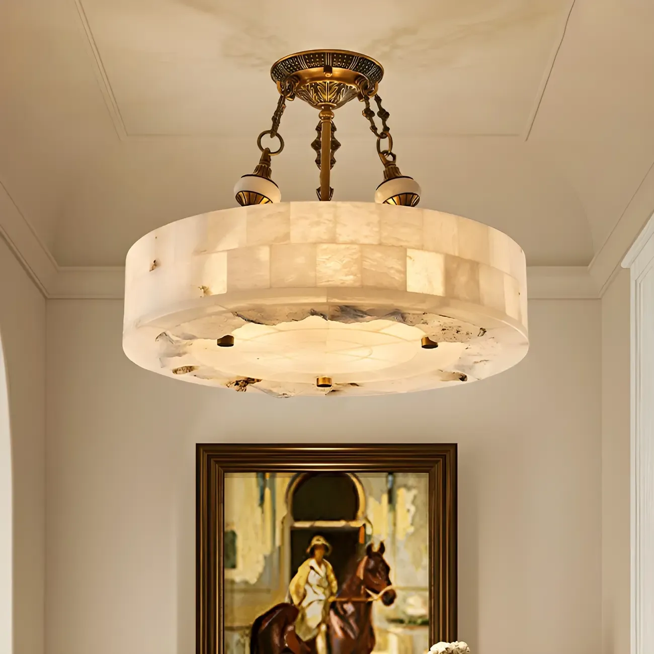 Luxurious Gold Alabaster Cylindrical Chandelier Image - 5