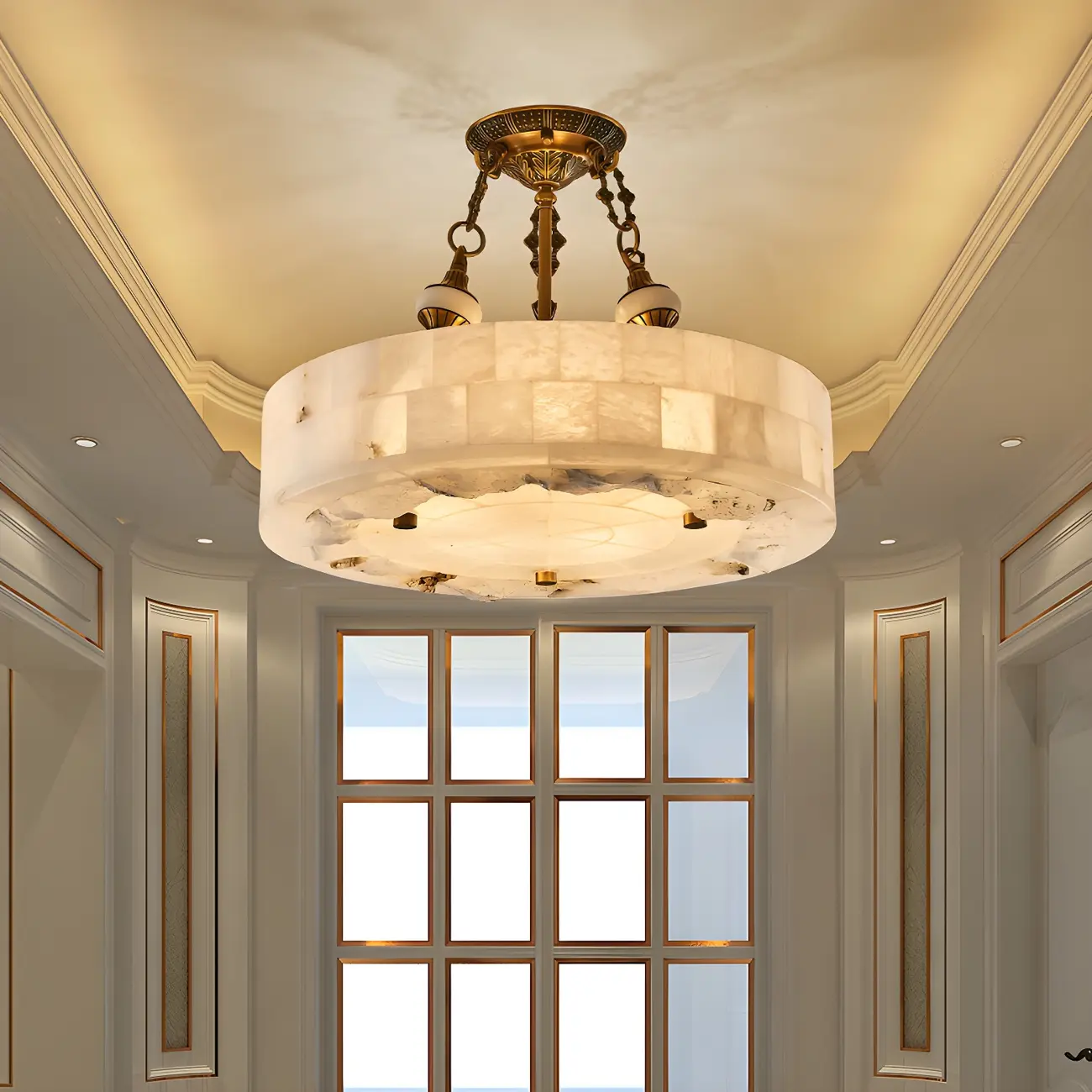 Luxurious Gold Alabaster Cylindrical Chandelier Image - 6 | homeyfad