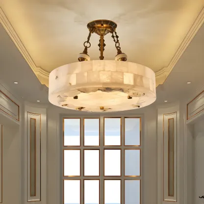 Luxurious Gold Alabaster Cylindrical Chandelier Image - 6