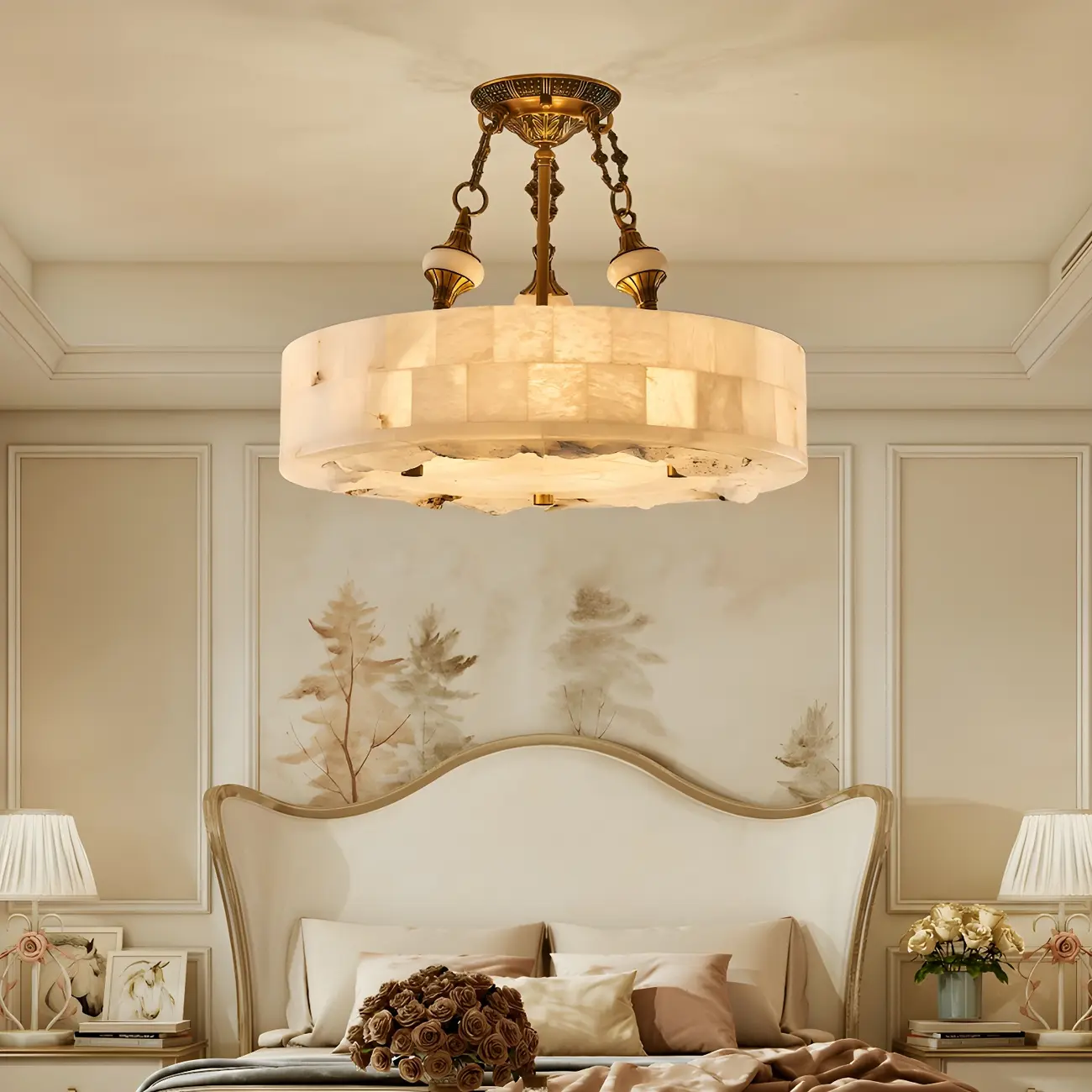 Luxurious Gold Alabaster Cylindrical Chandelier Image - 4 | homeyfad