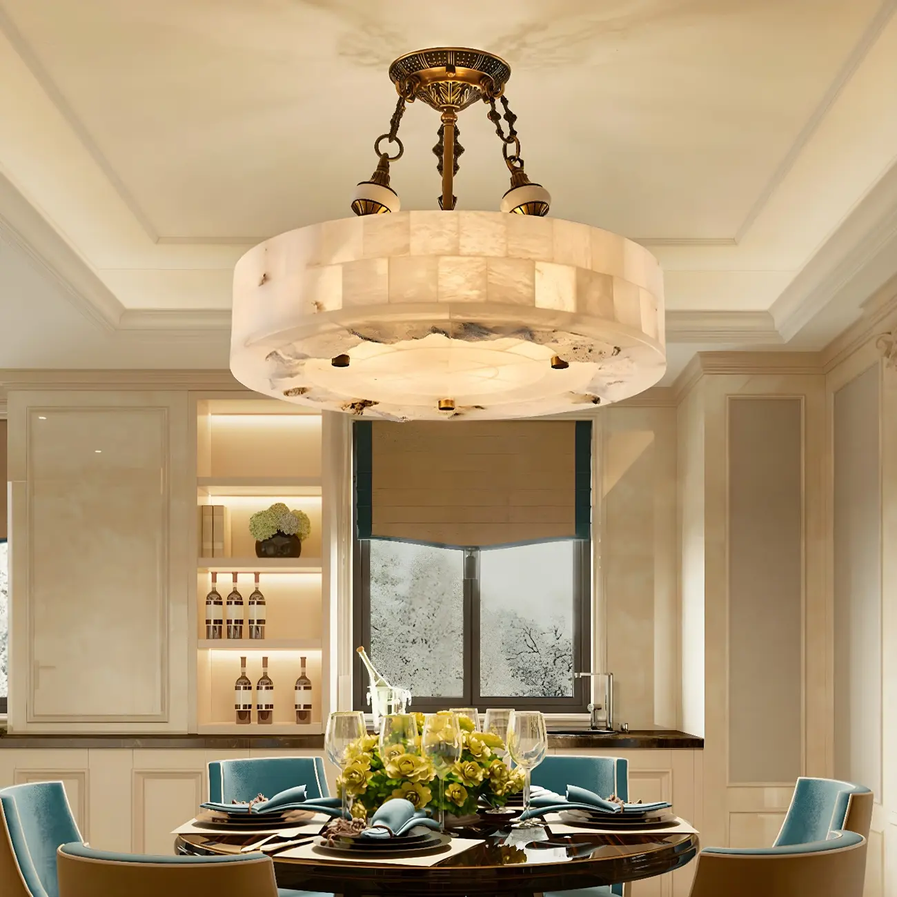 Luxurious Gold Alabaster Cylindrical Chandelier Image - 7 | homeyfad