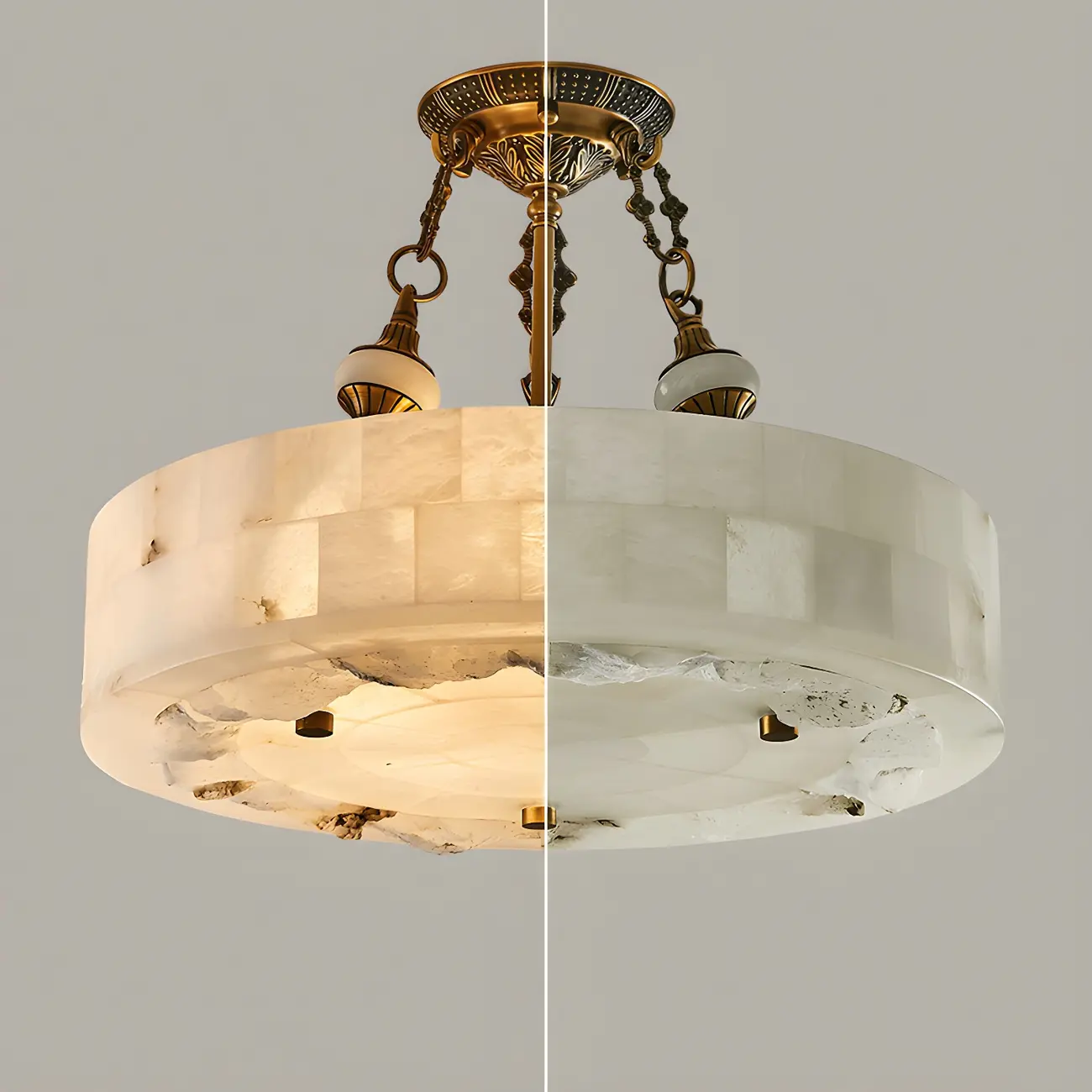 Luxurious Gold Alabaster Cylindrical Chandelier Image - 2 | homeyfad