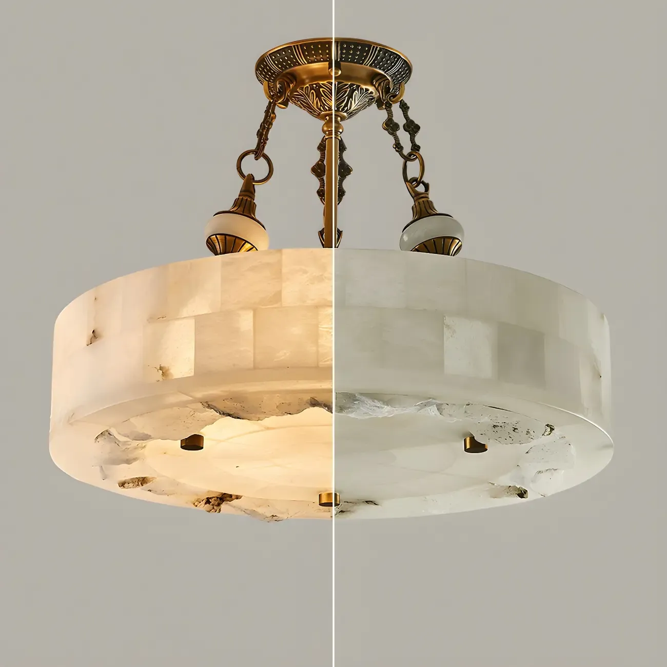 Luxurious Gold Alabaster Cylindrical Chandelier Image - 2