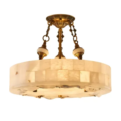 Luxurious Gold Alabaster Cylindrical Chandelier Image - 10