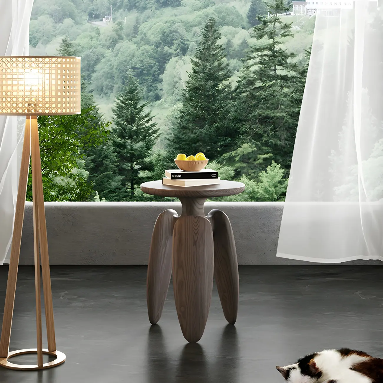 Natural Ash Wood Round Living Room Side Table Three Legs Image - 2 | homeyfad