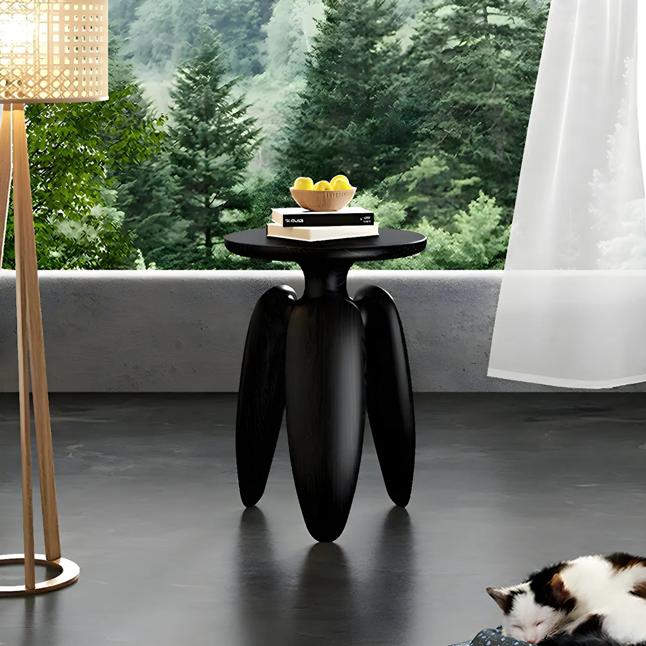 Natural Ash Wood Round Living Room Side Table Three Legs Image - 3 | homeyfad