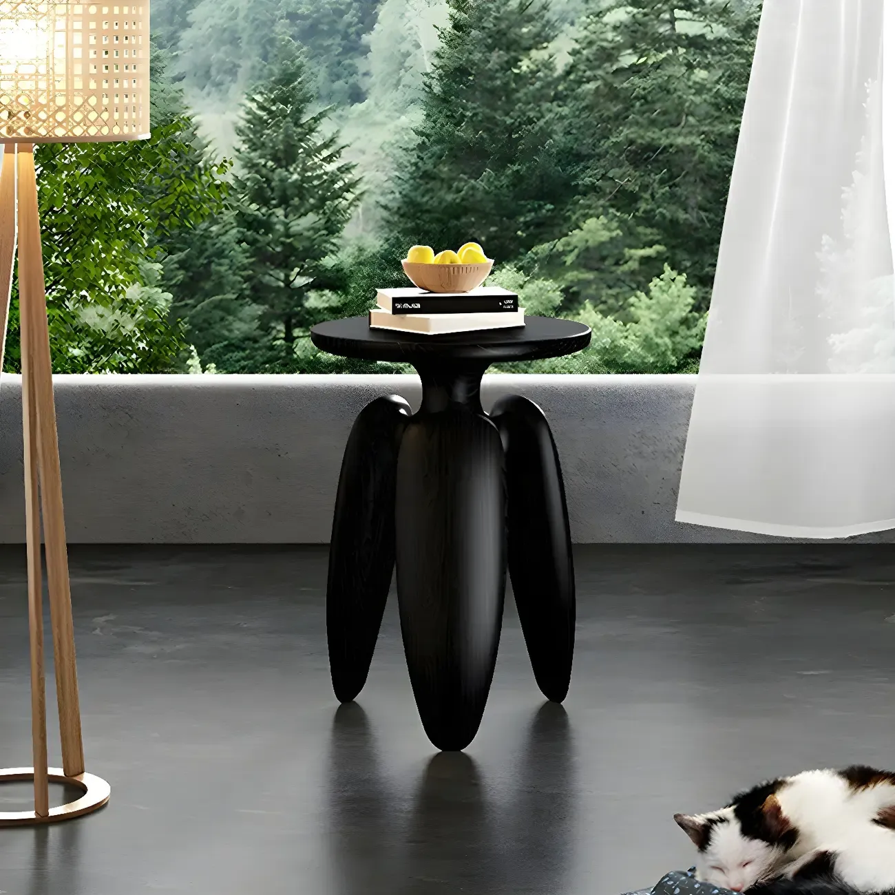 Natural Ash Wood Round Living Room Side Table Three Legs Image - 3