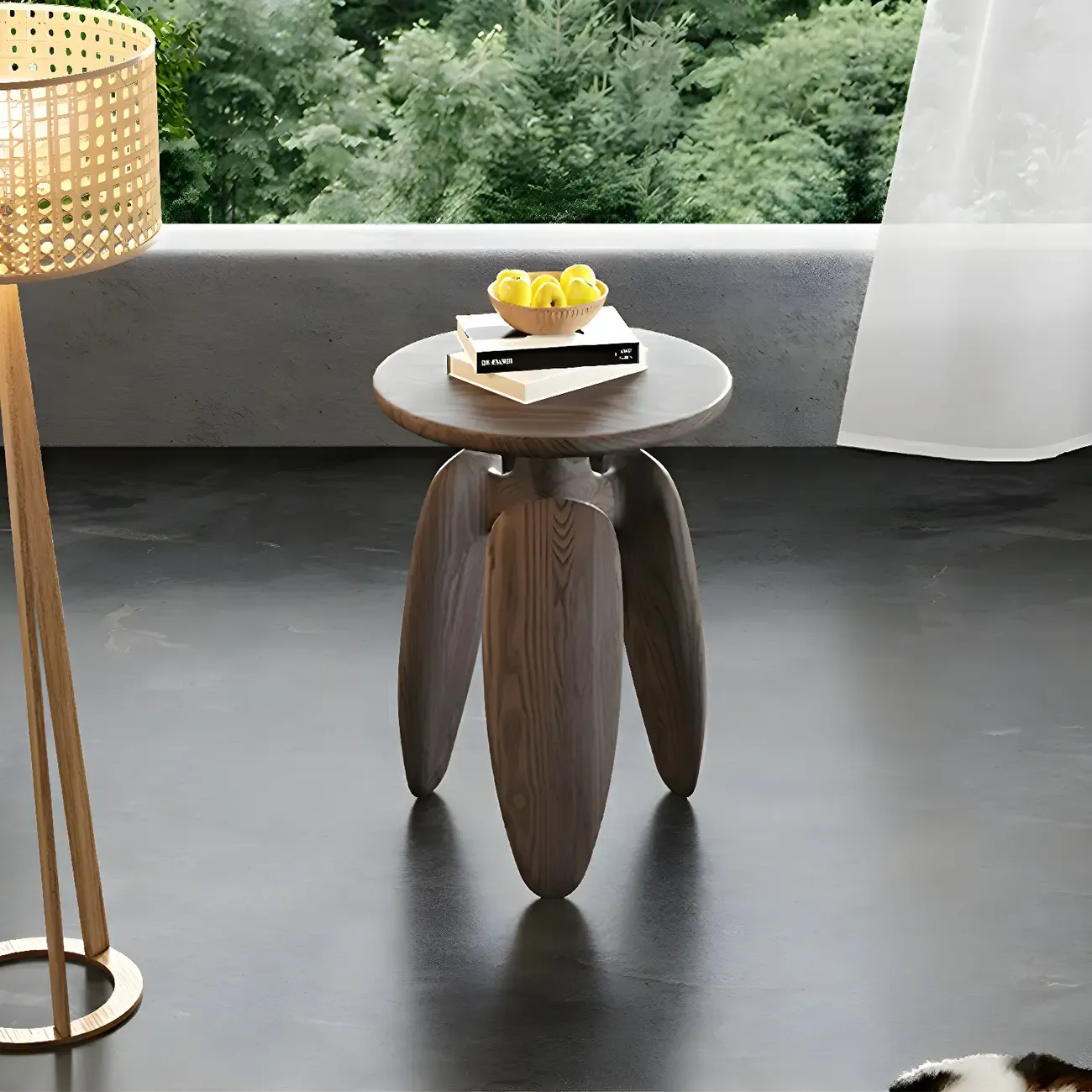 Natural Ash Wood Round Living Room Side Table Three Legs Image - 4