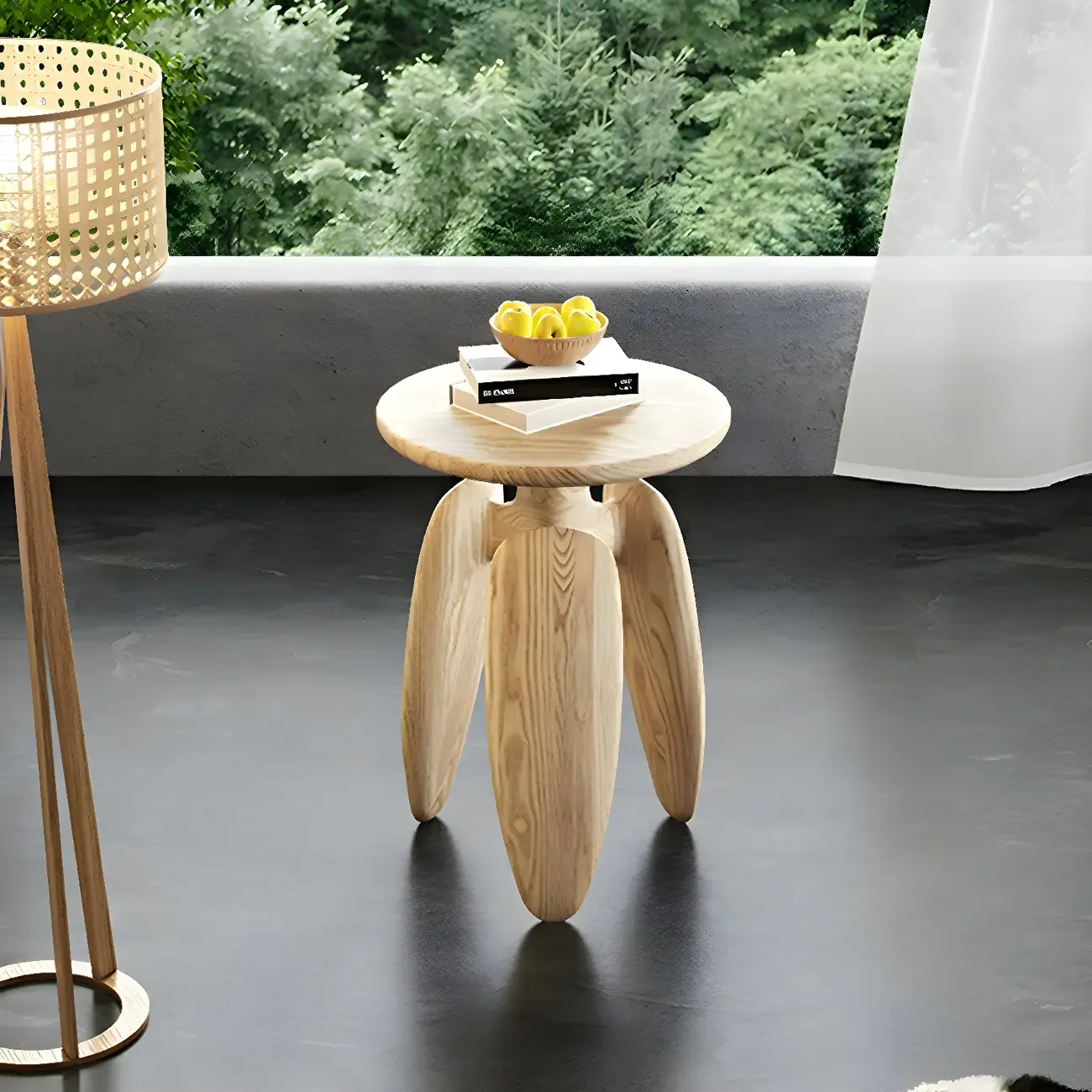 Natural Ash Wood Round Living Room Side Table Three Legs Image - 1