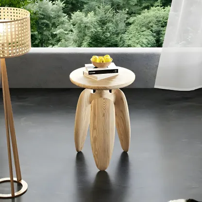Natural Ash Wood Round Living Room Side Table Three Legs Image - 1
