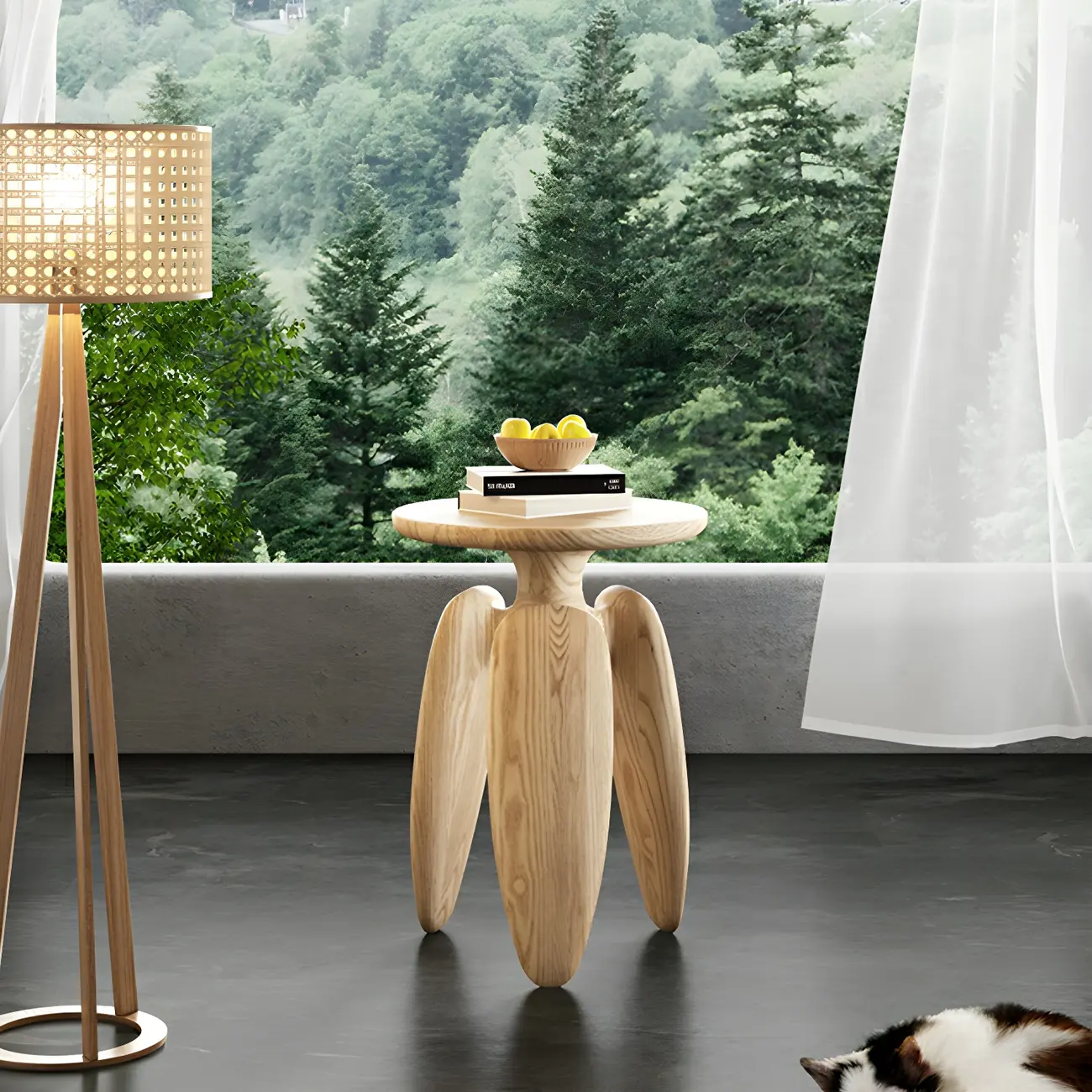 Natural Ash Wood Round Living Room Side Table Three Legs Image - 6 | homeyfad