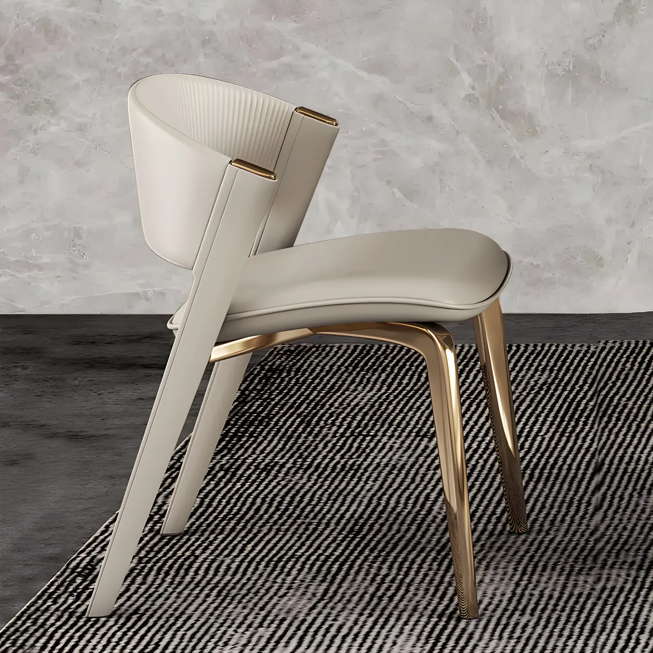 Off-White Faux Leather Brass Legs Dining Chair Image - 1 | homeyfad