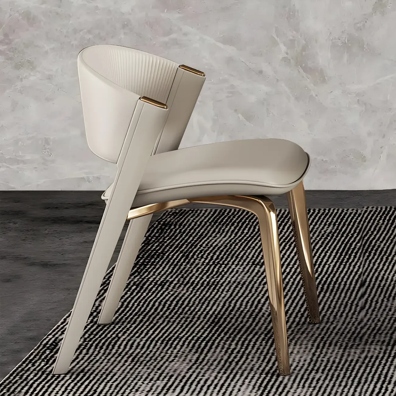 Off-White Faux Leather Brass Legs Dining Chair Image - 1