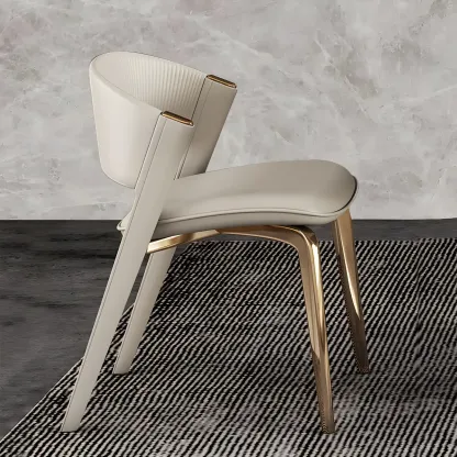 Off-White Faux Leather Brass Legs Dining Chair Image - 1