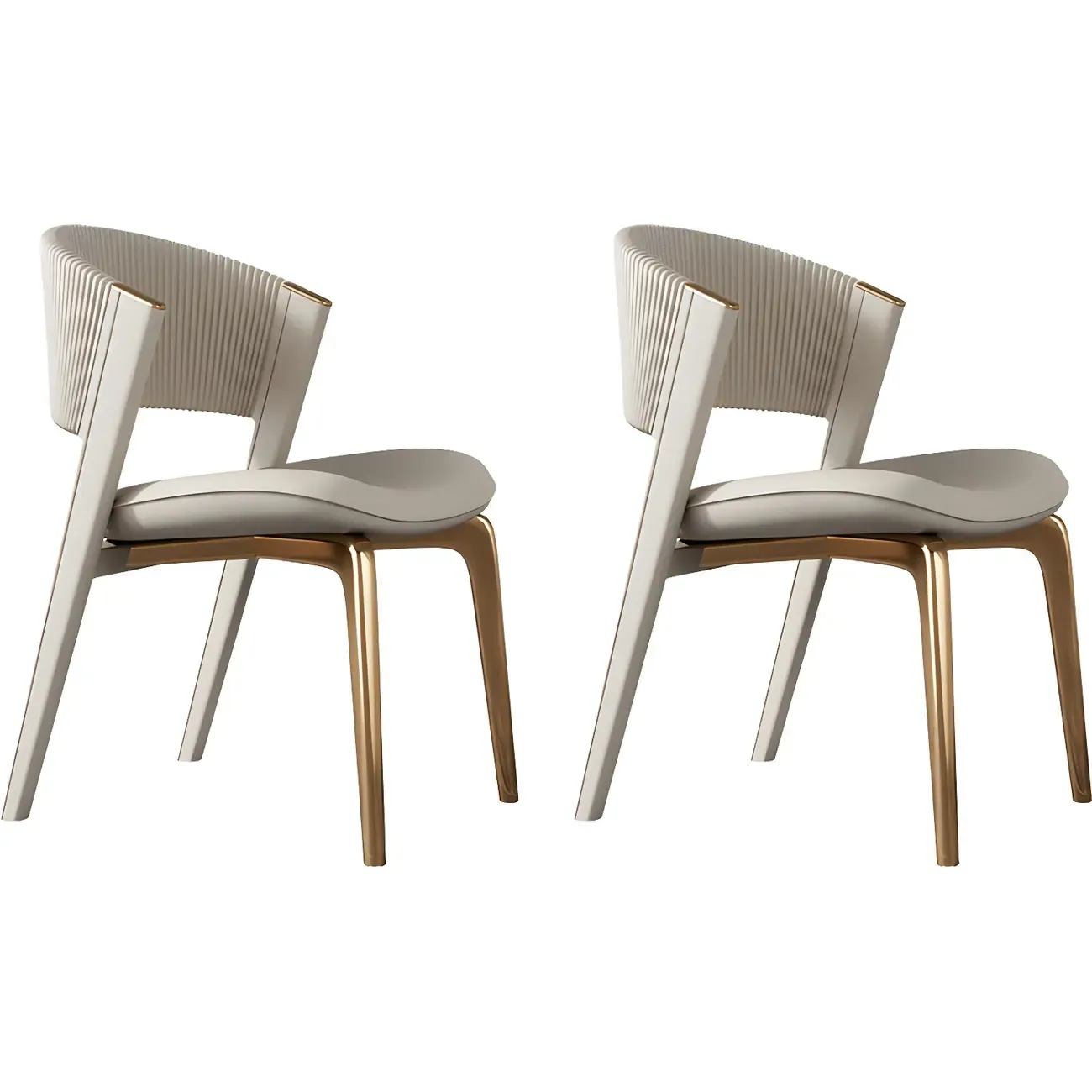 Off-White Faux Leather Brass Legs Dining Chair Image - 3