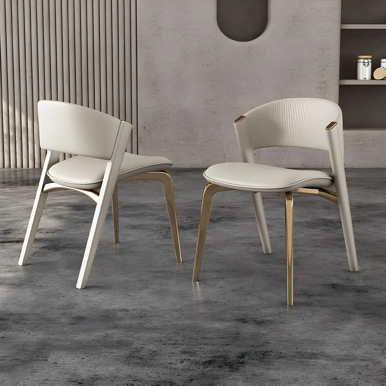 Off-White Faux Leather Brass Legs Dining Chair Image - 4
