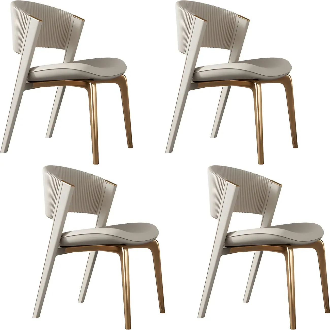 Off-White Faux Leather Brass Legs Dining Chair Image - 5