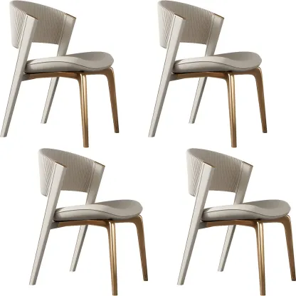 Off-White Faux Leather Brass Legs Dining Chair Image - 5