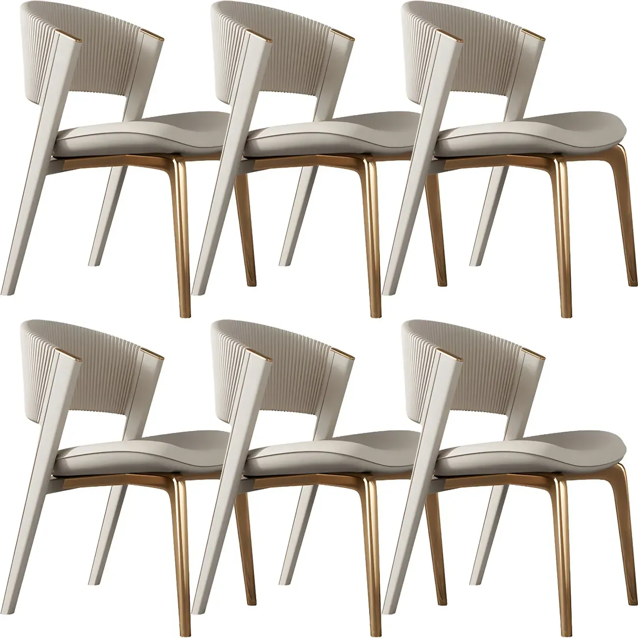 Off-White Faux Leather Brass Legs Dining Chair Image - 7