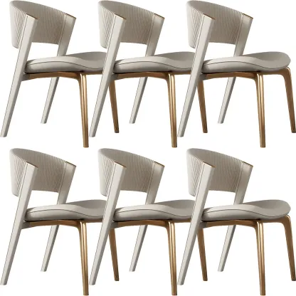 Off-White Faux Leather Brass Legs Dining Chair Image - 7