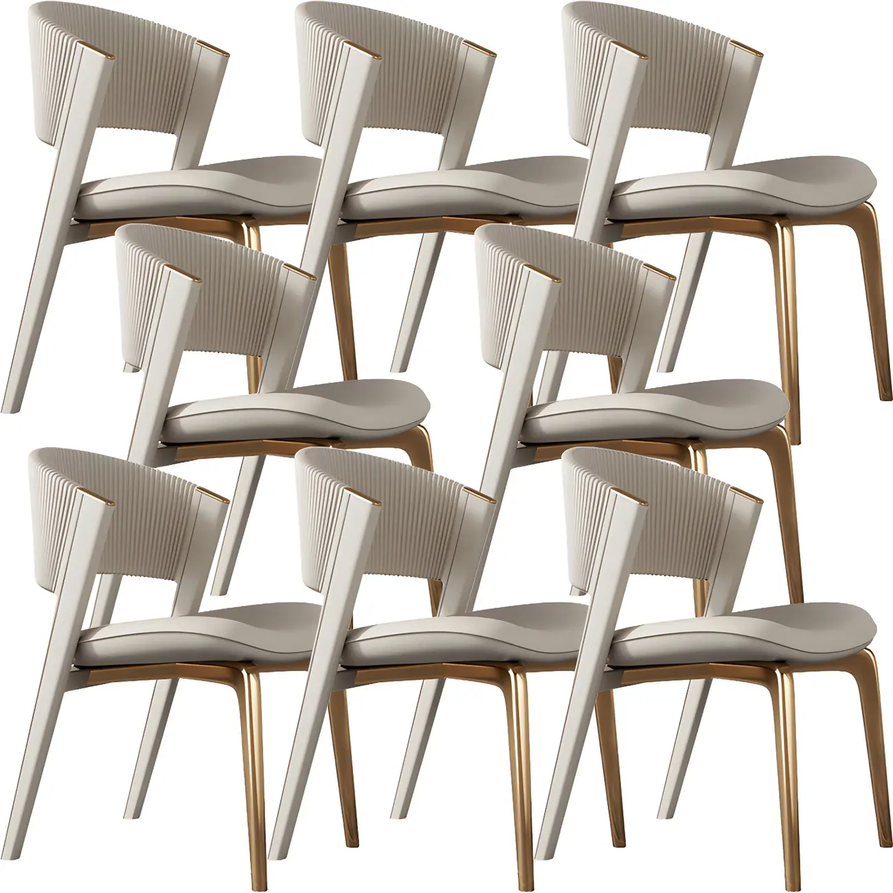 Off-White Faux Leather Brass Legs Dining Chair Image - 9 | homeyfad