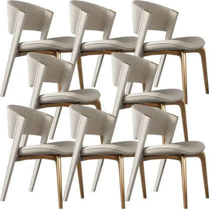 Off-White Faux Leather Brass Legs Dining Chair Image - 9