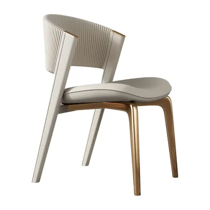 Off-White Faux Leather Brass Legs Dining Chair Image - 10