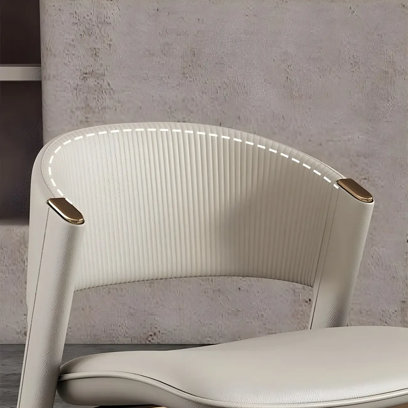 Off-White Faux Leather Brass Legs Dining Chair Image - 11
