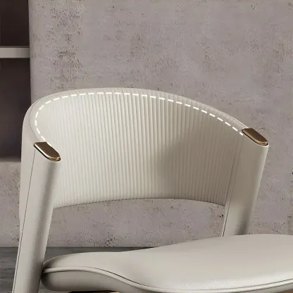 Off-White Faux Leather Brass Legs Dining Chair Image - 11