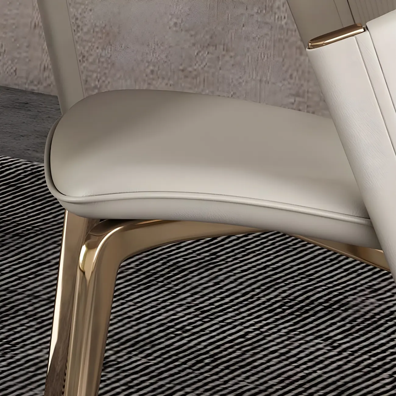 Off-White Faux Leather Brass Legs Dining Chair Image - 12 | homeyfad
