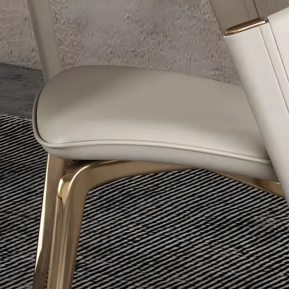 Off-White Faux Leather Brass Legs Dining Chair Image - 12