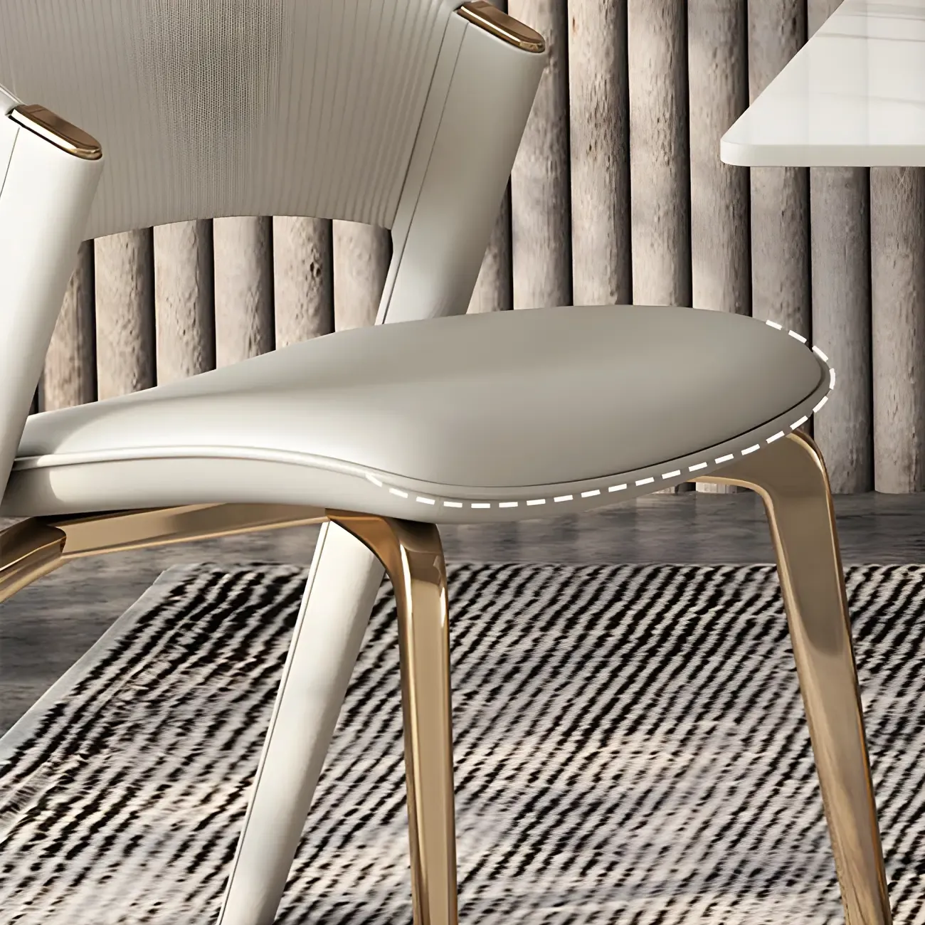 Off-White Faux Leather Brass Legs Dining Chair Image - 13