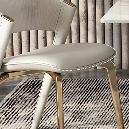 Off-White Faux Leather Brass Legs Dining Chair Image - 13