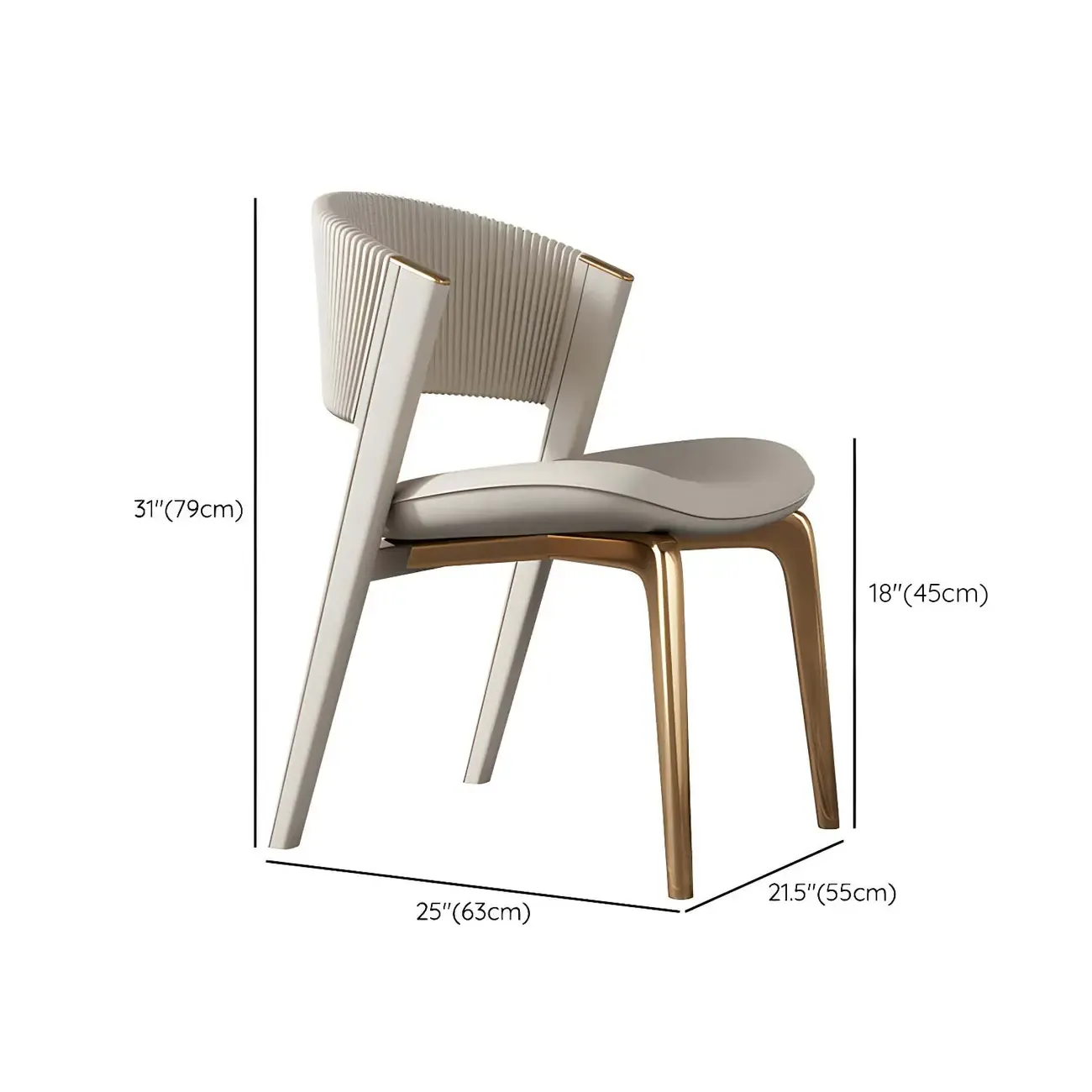 Off-White Faux Leather Brass Legs Dining Chair #size