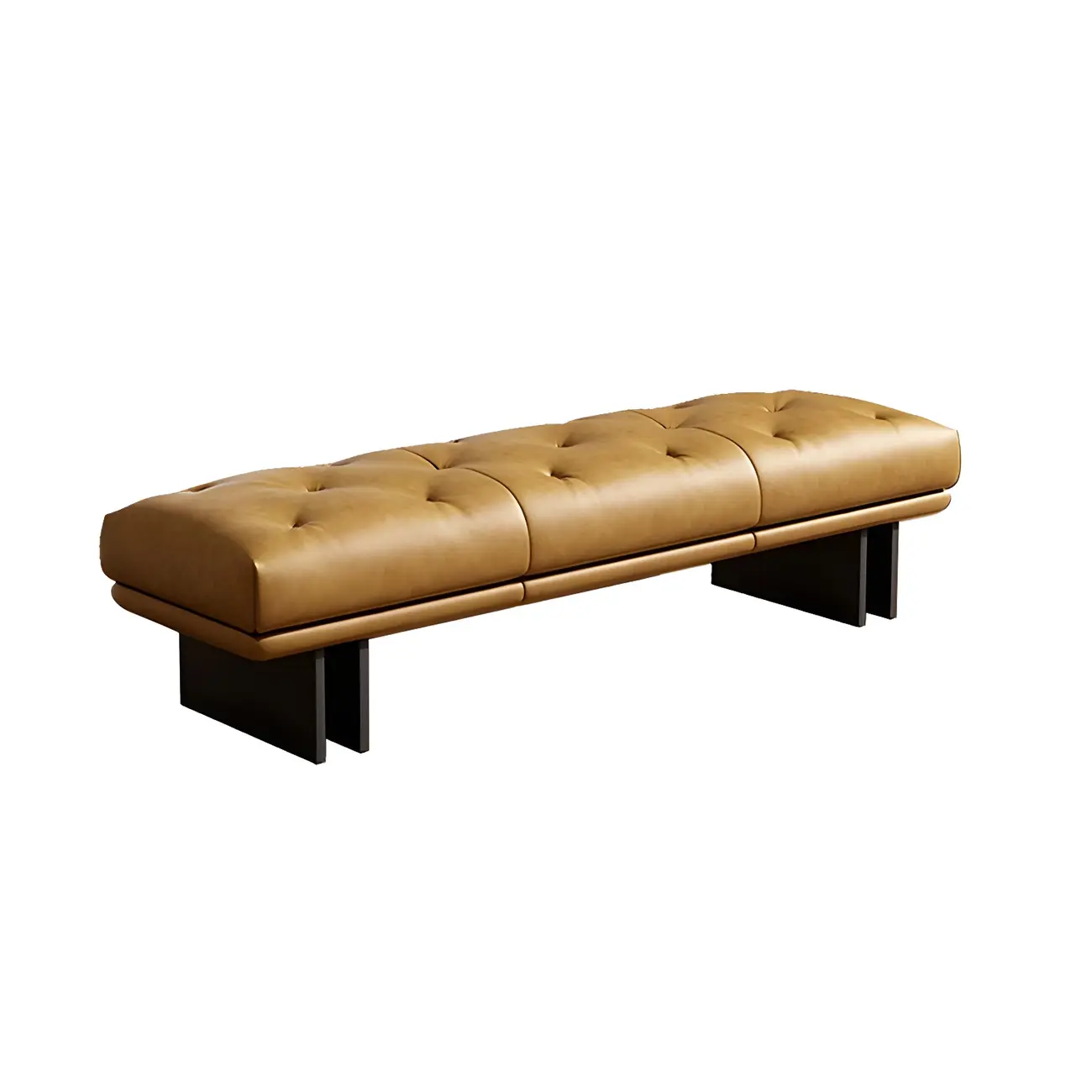 Minimalist Tufted Black Genuine Leather Bedroom Bench Image - 8 | homeyfad