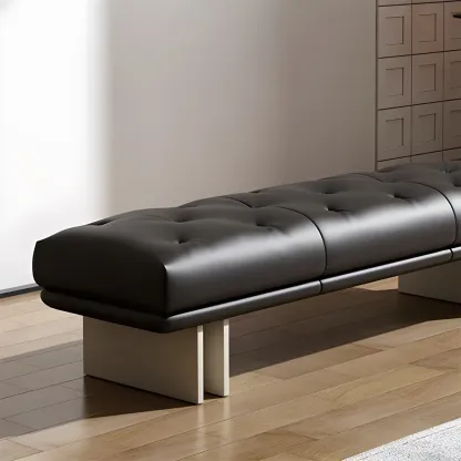 Minimalist Tufted Black Genuine Leather Bedroom Bench #size