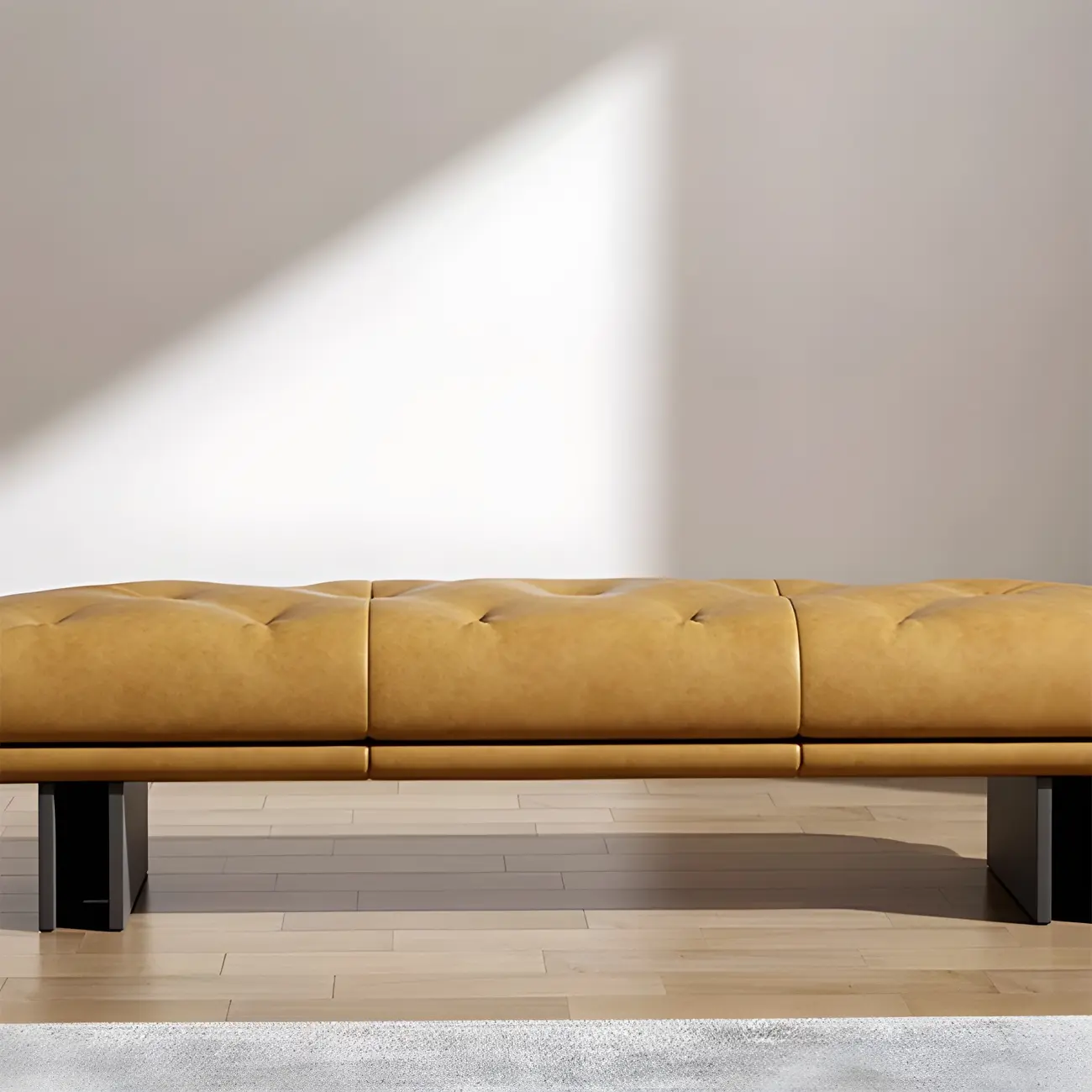 Minimalist Tufted Black Genuine Leather Bedroom Bench Image - 11 | homeyfad