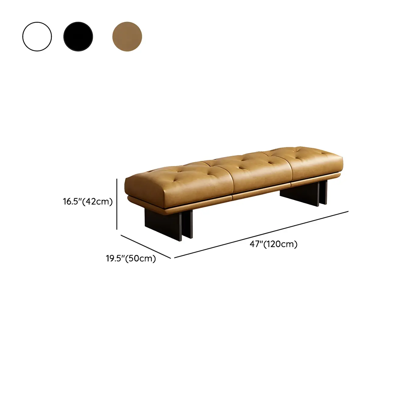 Minimalist Tufted Black Genuine Leather Bedroom Bench Image - 12 | homeyfad