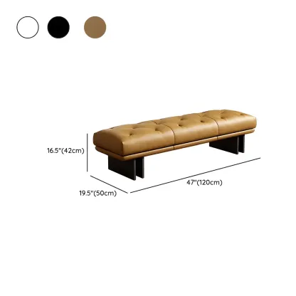 Minimalist Tufted Black Genuine Leather Bedroom Bench Image - 12