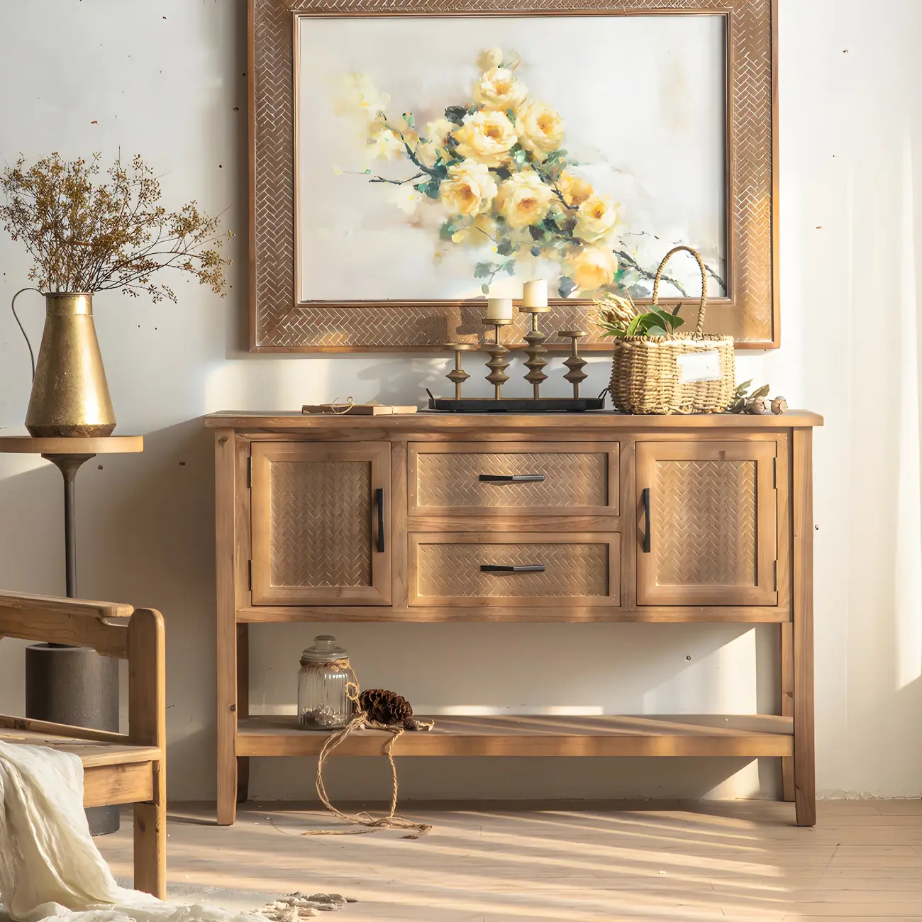 Rustic Brown Wood Entryway Console Table with Drawers Image - 1 | homeyfad